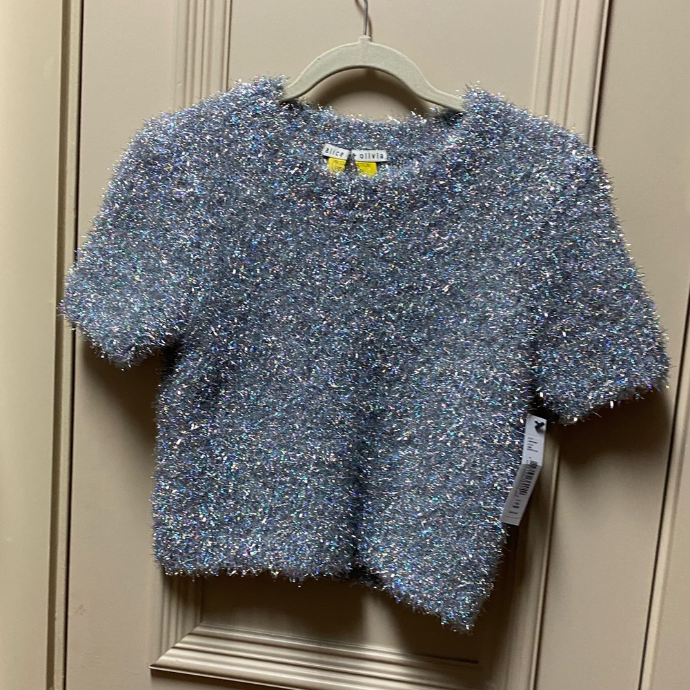Alice + Olivia silver glitter sweater size S